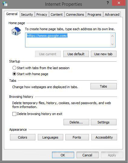 how to open internet options for internet explorer in windows 8