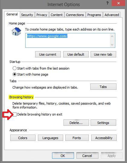 delete browsing history of internet explorer in windows 8.1 and 8