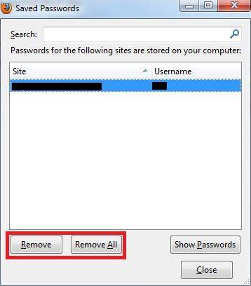 how to remove remembered passwords in firefox