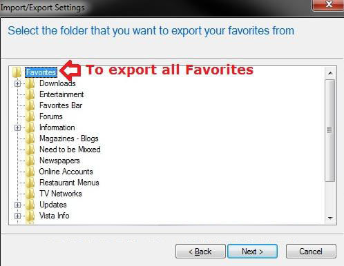 how to import and export favorites in internet explorer in windows 7