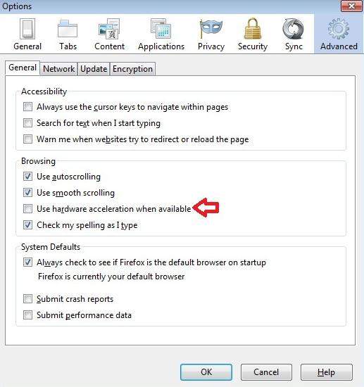 turn off gpu hardware acceleration in firefox