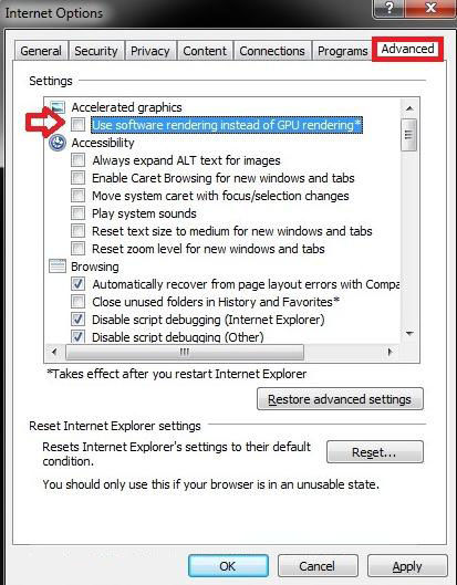 turn on gpu hardware acceleration in internet explorer