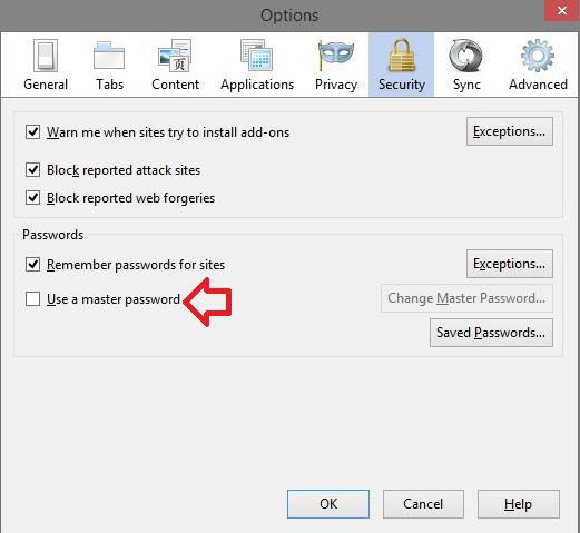how to remove firefox master password