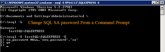 Change SQL SA password From a Command Prompt