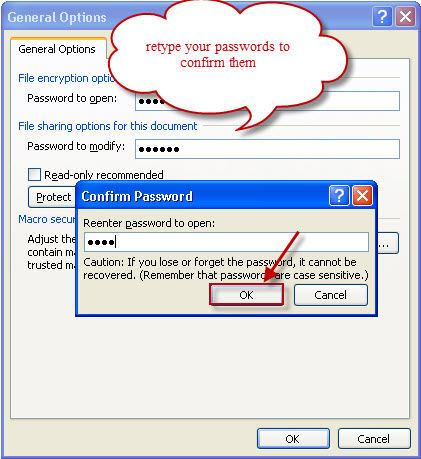 confirm word 2007 password