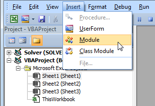 insert module excel