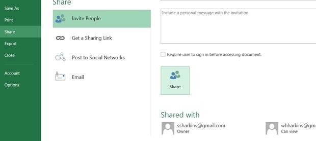 how to share excel 2013 workbook to cloud