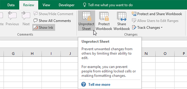 unprotect sheet