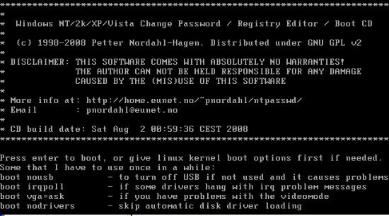 free Windows XP password recovery