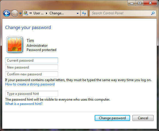 change windows Vista password