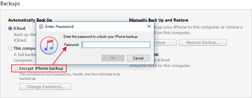 remove itunes backup password