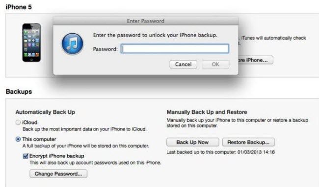 find the password for itunes backup