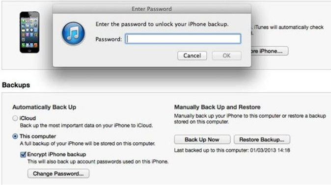 enter password to unlock iPhone backup