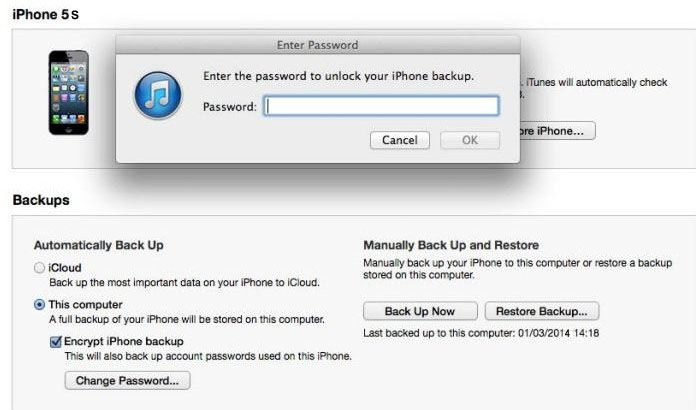 forgot iphone 5s backup password