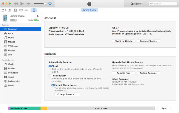 how to encrypt itunes backup