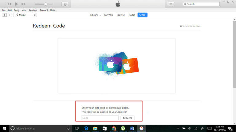  iTunes redeem code on Windows