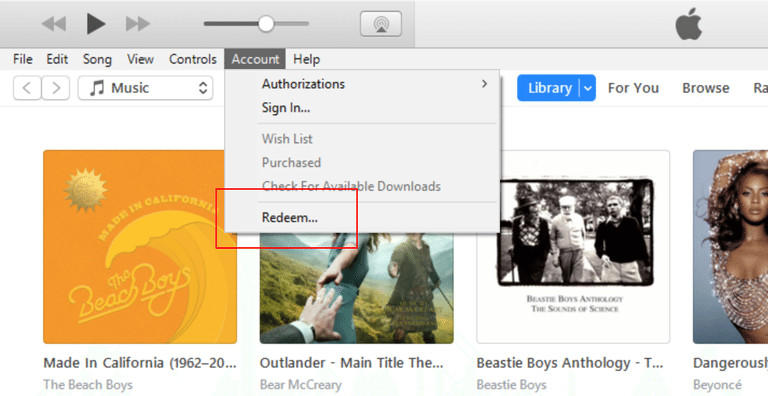 iTunes redeem on Windows