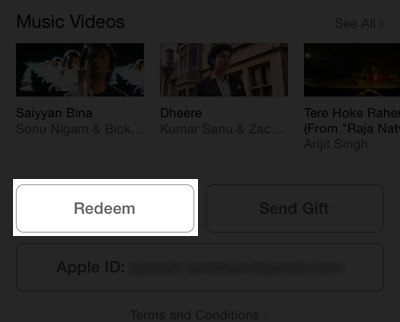 Redeem in iTunes store on iPhone