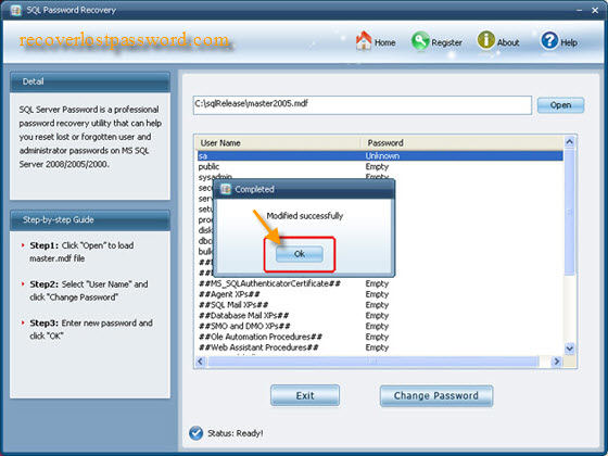 Modify SQL SA password