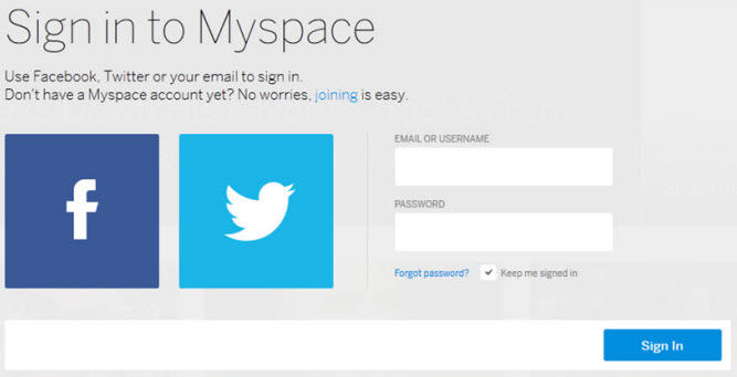 sign in to MySpace