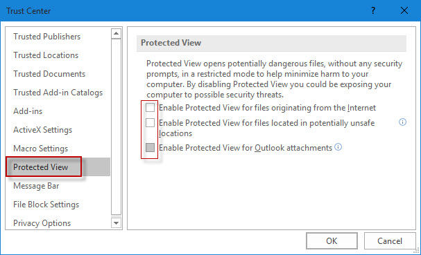 disable protected view