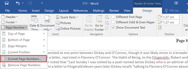 reformat page number in word