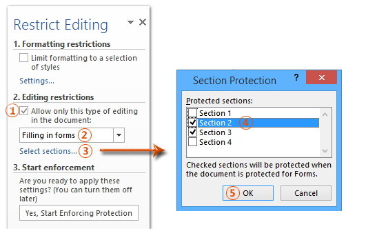 protect specified section in word 2016