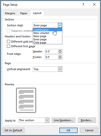 page setup layout