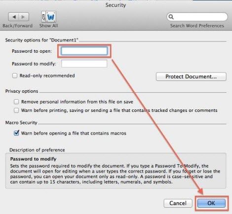 password protect ms office 2011 mac