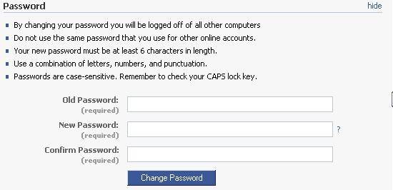 change facebook login password