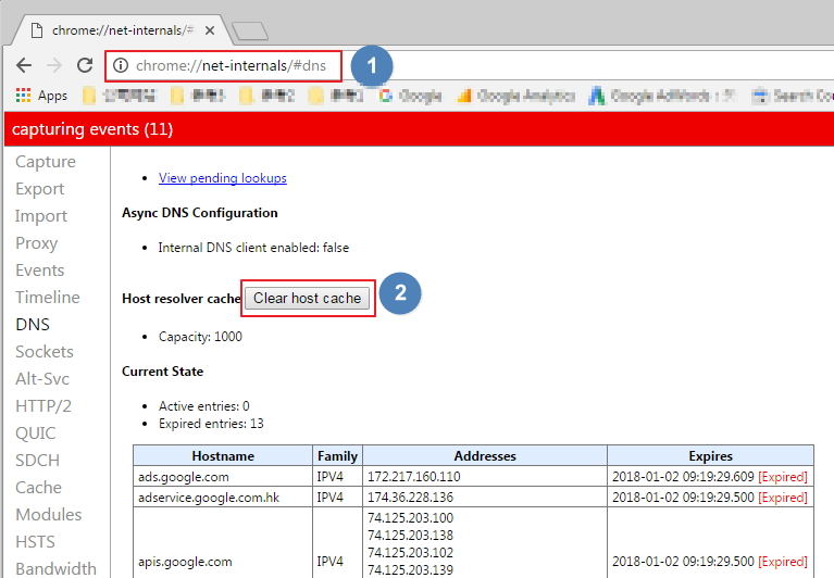 clear google chrome dns cache