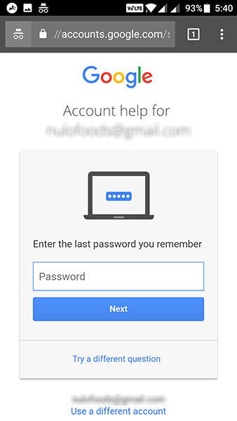 password recovery options