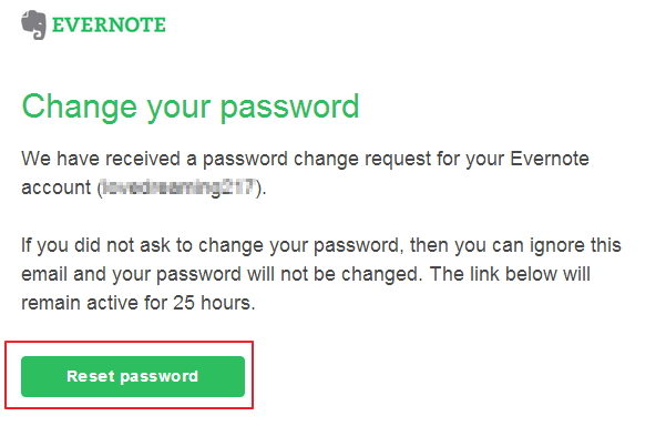  reset lost evernote password