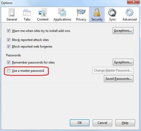 define a master password for firefox