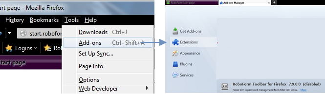 roboform toolbar missing in firefox