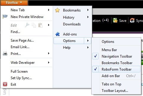 roboform toolbar disappear in firefox