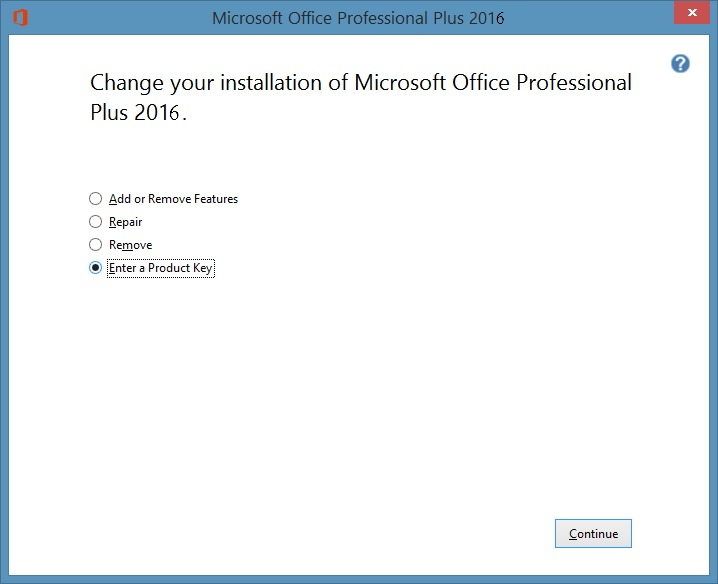 change office 2016 product key without reinstalling