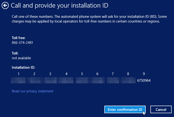 call and provide your installation ID