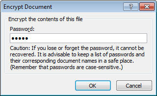 password protect Microsoft Excel 2013 documents