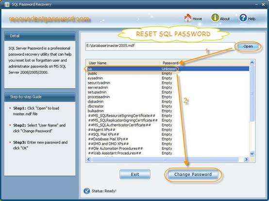 reset sql password