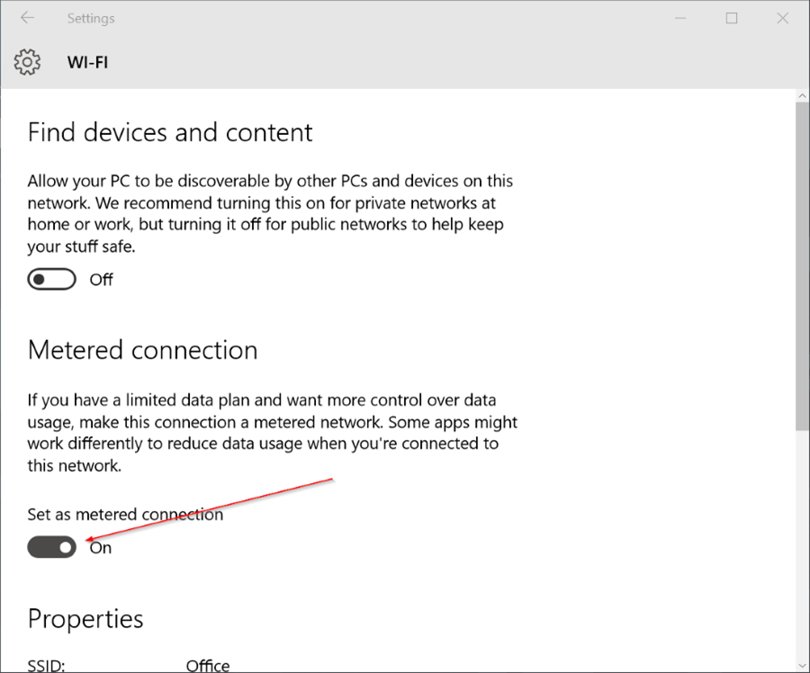 how to set as metered connection