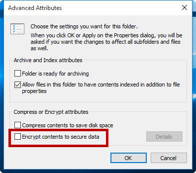 folder advanced attributes