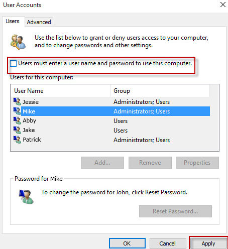 remove startup password