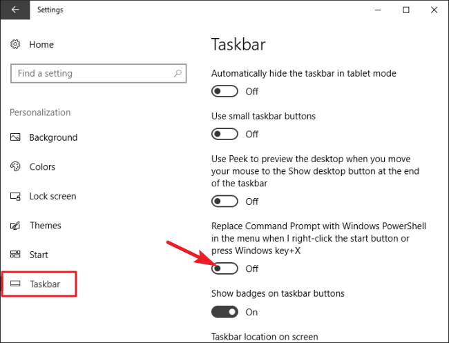 taskbar settings in windows 10