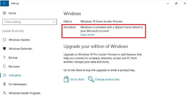 Windows 10 digital license linked to Microsoft account