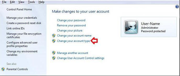 how to change a user account type in windows 7