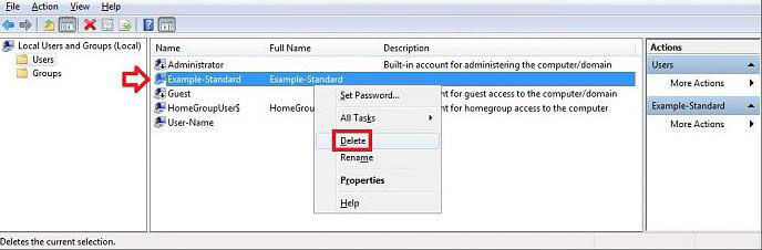 delete a user account in windows 7