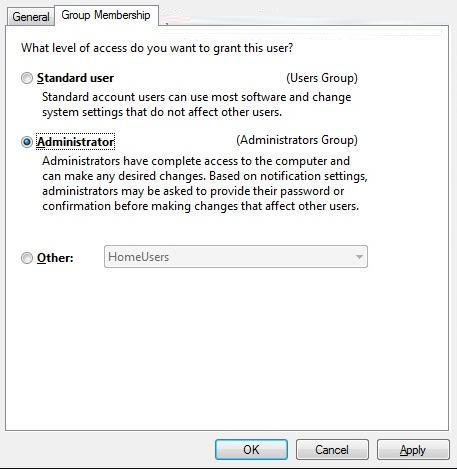 change a user account type in windows 7