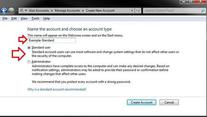 how to set up a user account in windows 7