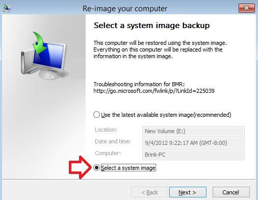 how to do system image recovery in windows 8